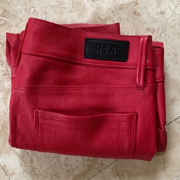 R+A red leather high waist pants 29
